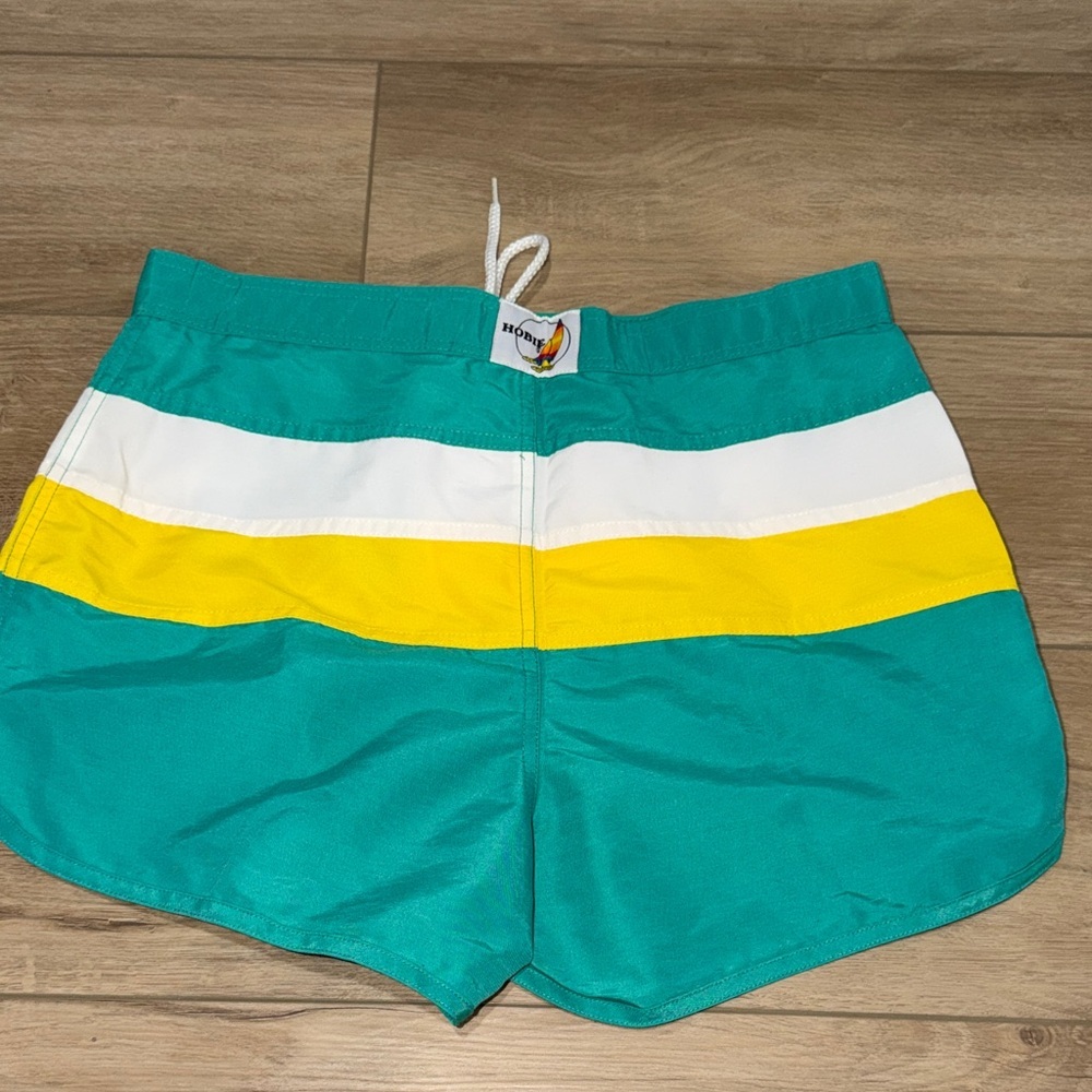 VTG Hobie Mens Retro Swim Trunks Size 32 Colorblock   Teal White Striped retro